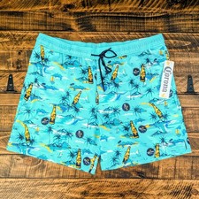 Corona Swim Trunks Shorts Mens XL Aqua Blue Tropical Beer Bottle Boardwalk Beach