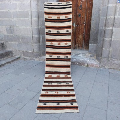 2.13 x 9.45 ft Vintage Turkish Kilim Runner Rug, 2x9 Handmade Wool Kitchen Kelim