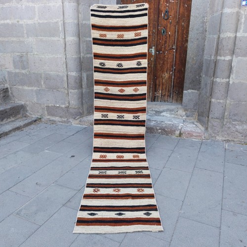 2.13 x 9.45 ft Vintage Turkish Kilim Runner Rug, 2x9 Handmade Wool Kitchen Kelim