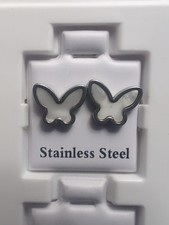 Stainless Steel Butterfly Earrings White