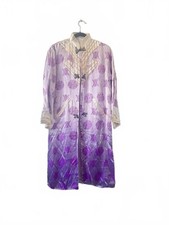 Vintage 50s Purple Cream Rayon Asian Snap Front Robe
