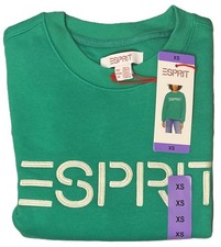 NWT Esprit Women's Logo Fleece Crewneck Sweatshirt Green Vintage XS Costco 80s