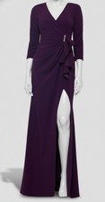 Betsy Adam Women's Purple Lined High-Slit Ruffled Evening Gown Dress Sz 4