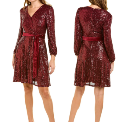 nanette lepore red sequin dress Nanette Lepore Size 8 Long Sleeves Sequin Dress Red Knee Length V-Neck NWT  $188