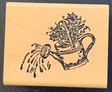 Hampton Art Watering Can Pail With Flowers Rubber Stamp