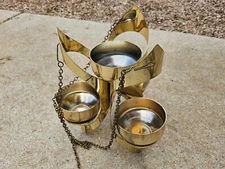 Mid Century Modern Mascot Int. Brutalist Hanging Candle Holder Gold Pendant 