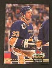 1992-93 Stadium Club Stephane Quintal Hockey Rookie RC Card 350 Blues Defense NM. rookie card picture