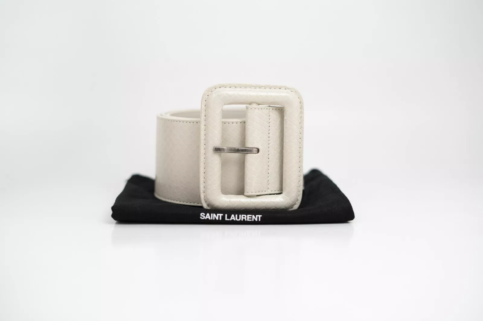 Cinturon Saint Laurent YSL de piel Vintage Blanc