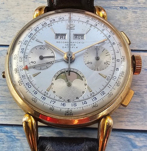 Vintage Record Datofix Chronograph Moonphase Men's Watch Cal Valjoux 88