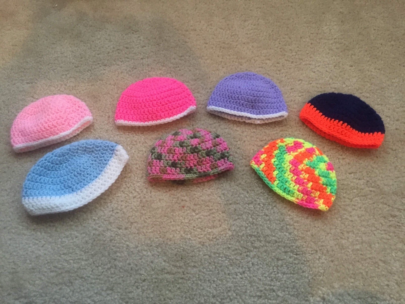 NEWBORN INFANT BABY BONNET CROCHET HANDMADE Doll Lot Of 7