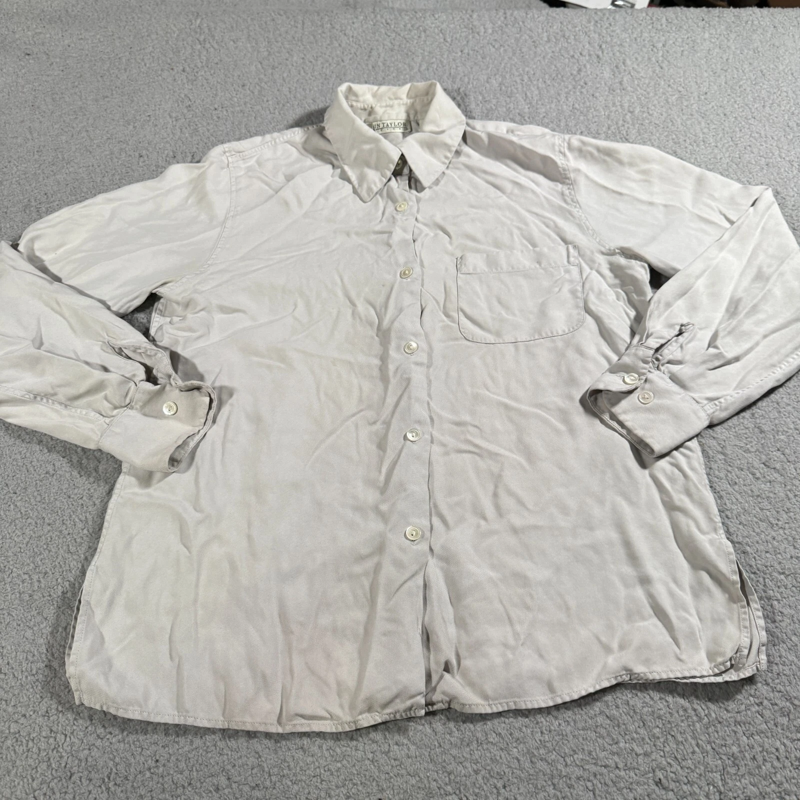 Ann Taylor Long Sleeve Button Up T-Shirt White Women's 2P Womens Petites Silk