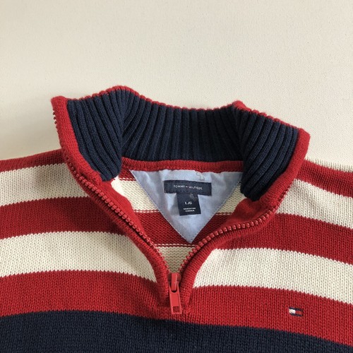 Tommy Hilfiger Boys Red Long Sleeves 1/4 Zip Knitted Mock Neck Sweater Size L - Picture 5 of 5