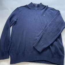 Vintage Polo Ralph Lauren Men's Long Sleeve 1/4 Zip Mock Neck Blue Sweater M 