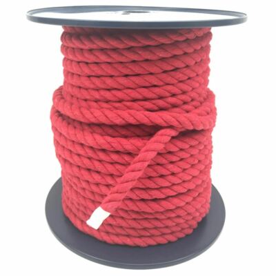 20 mm Baumwollseil natur rot x 110 m auf Rolle, 3 Strang Kordel, reine Baumwolle