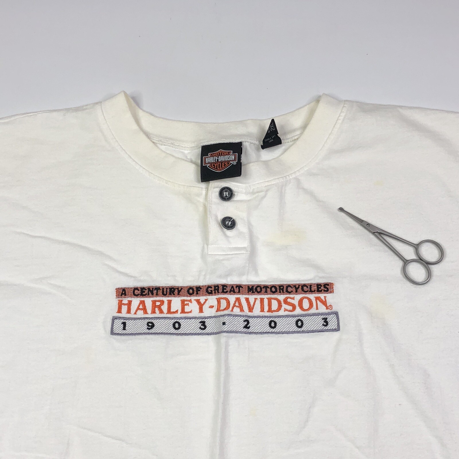 HARLEY DAVIDSON Mens Embroidered Henley T Shirt White… Gem