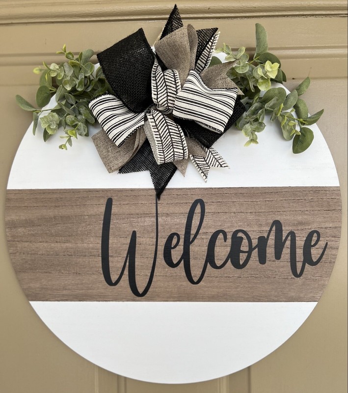 Welcome Front Door Hanger Wreath Wood Wall Decor Porch Welcome Sign Handmade 18"