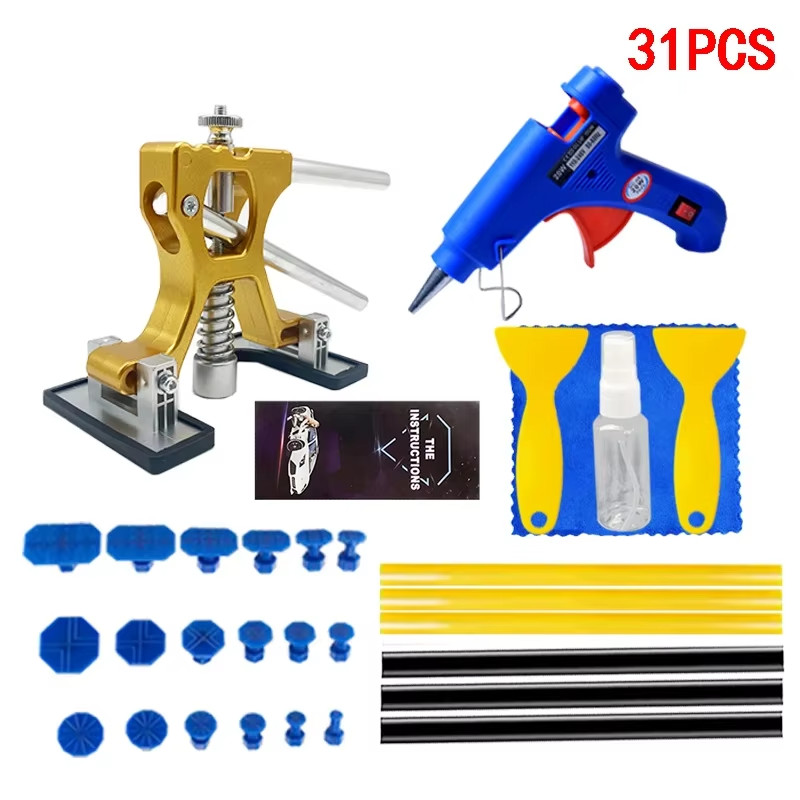 Kit débosselage carrosserie de 31 pièces en acier pour réparation sans peinture auto