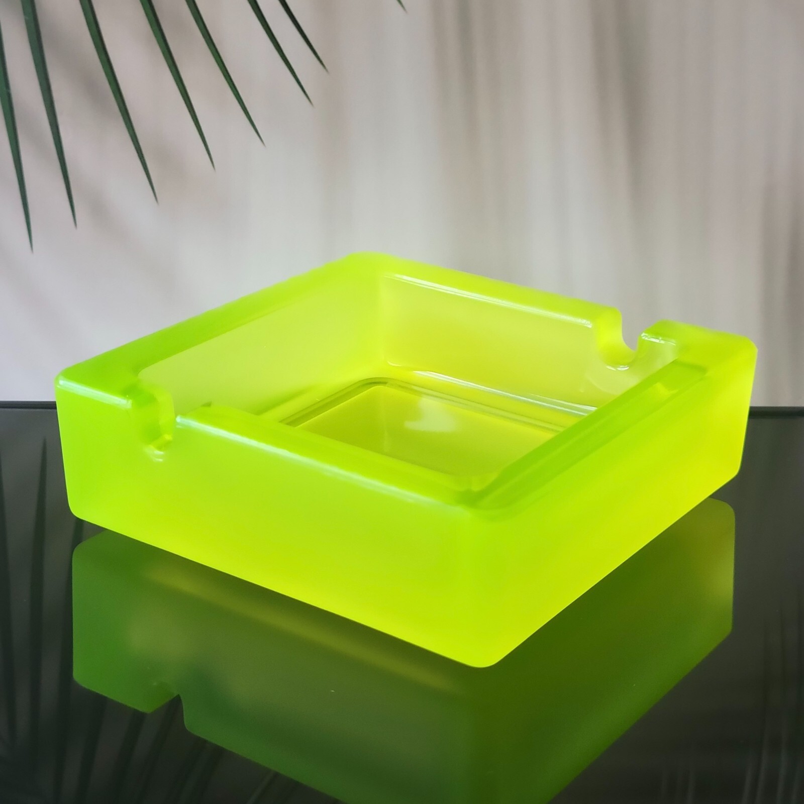 Uranium Glass Ashtray ARt Deco Vaseline Frosted Yellow Glass Plate