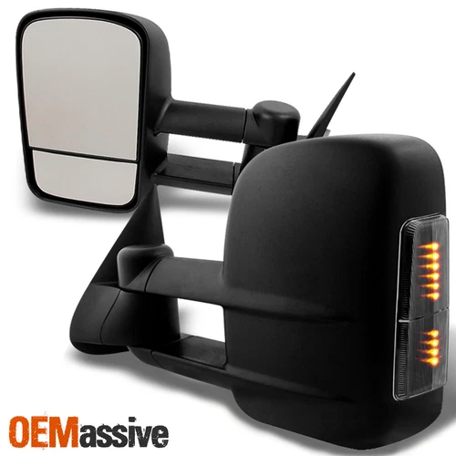 For 99-07 Silverado Sierra 1500 Manual Extendable Smoke LED Signal Towing Mirror