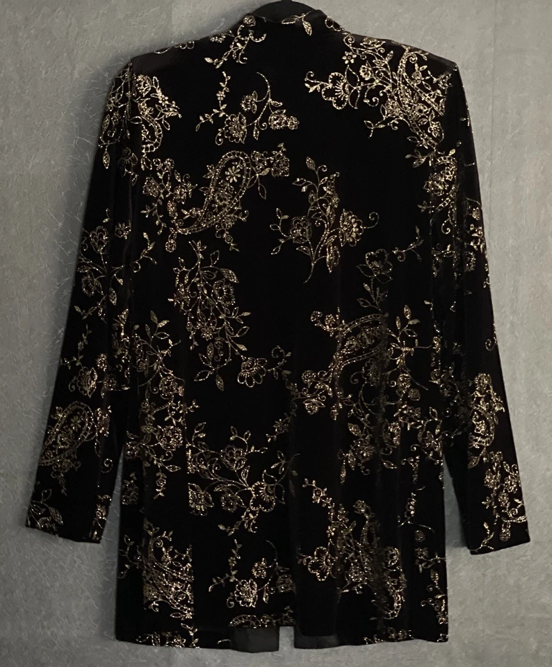 Chaqueta/Ablazer JBS LTD Vintage Inspirada Negro Terciopelo Mandarín Acentos Dorados Talla M Foto 3 de 4