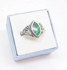 Malachite .925 Sterling Silver Ring -w- Leaf  Flower Accents ... R83