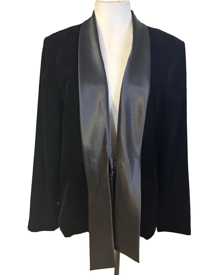 Traje Chaqueta Blazer Talbots 16 Negro Terciopelo Satinado Corbata Clásica Fiesta de Vacaciones Foto 2 de 4