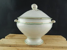 Antique Elegant Porcelain Tureen Vieux Paris White Green Gold Decor Fine 800