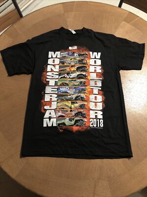 C135- Alstyle Unisex T-Shirt Black Monster Jam World Tour 2018 Adult Medium NEW