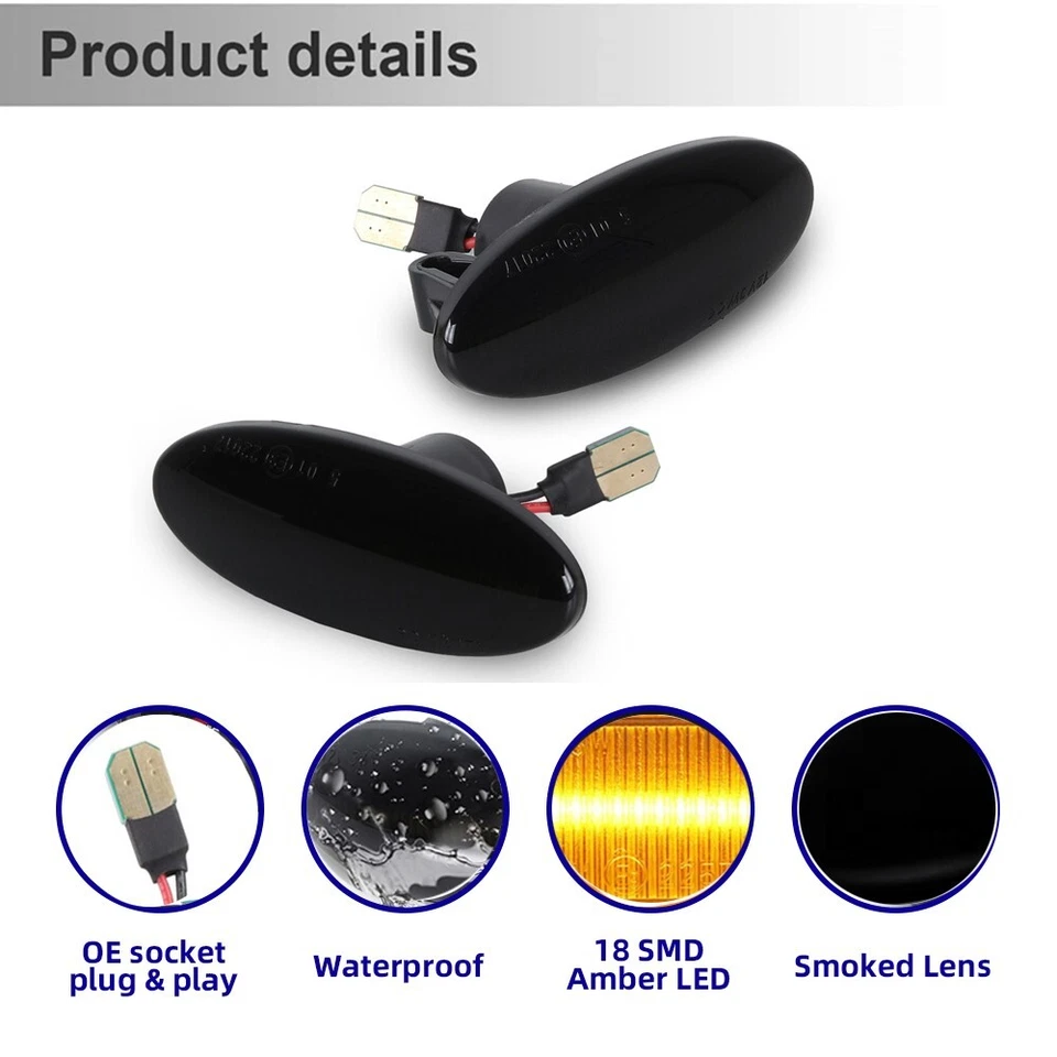 For Nissan Juke Cube Leaf Smoke Amber LED Fender Turn Signal Side Marker Lights Foto 2 de 4
