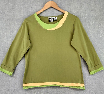 Take Two Clothing Top Womens Medium Green 3/4 Sleeve Pullover Blouse