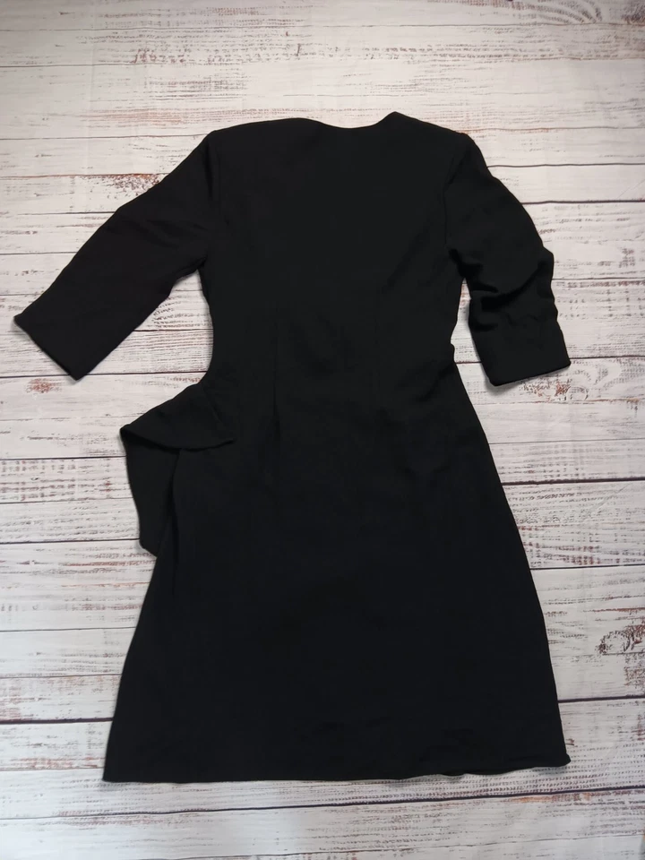 Dress Barn Dress Women’s 6 Black Wrap 3/4 Sleeve V-Neck Lined Classic Ruched - Image 2 of 4