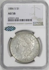 1886-S Morgan Silver Dollar $1 NGC AU58, Littleton Select Sticker [BN024]