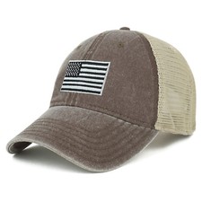 Oversize XXL Grey American Flag Embroidered Washed Trucker Mesh Cap - FREE SHIP