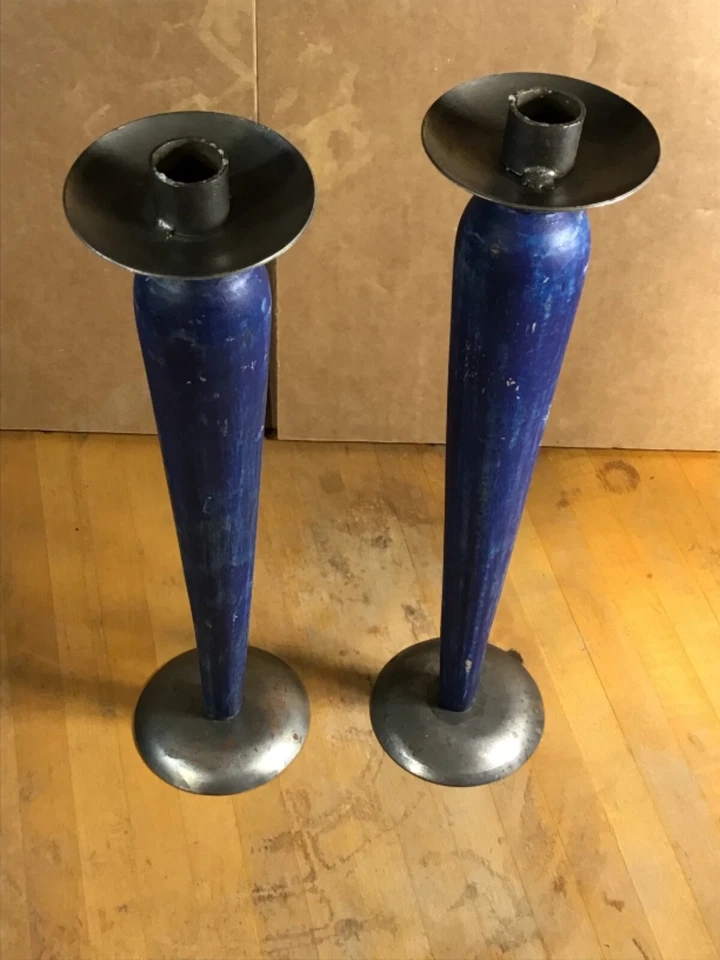 "JUEGO DE 2 CANDELABROS PRIMITIVOS DE METAL RÚSTICO ENVEJECIDO MADERA DE CAMPO 14""" Foto 3 de 4