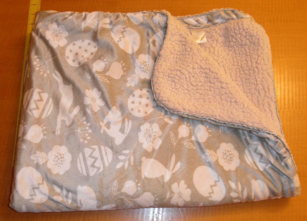 Zak and Zoey Baby Crib Blanket Gray Bunny Rabbit Easter Eggs Flower
