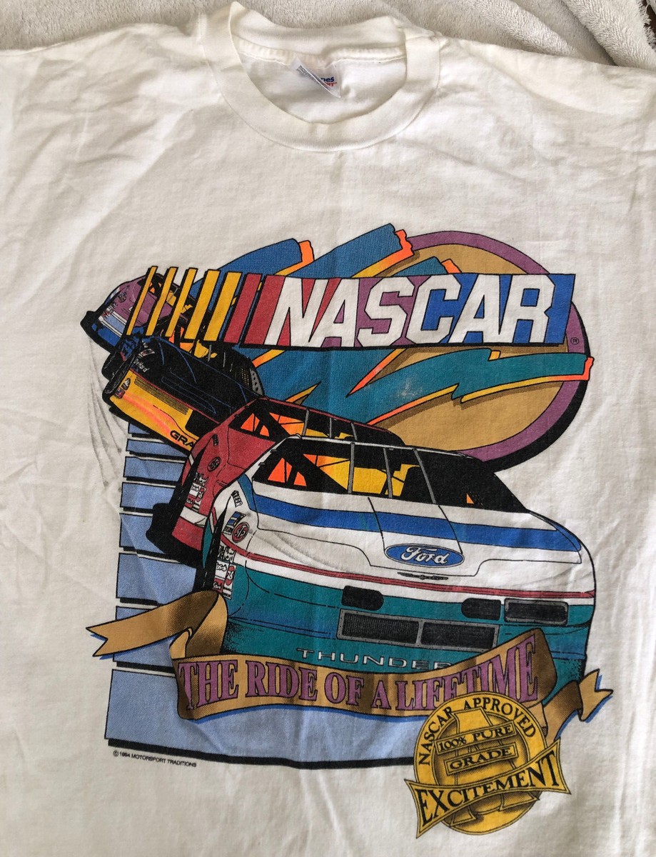 【oan】1994 Caracing Short Sleeve T-shirt Vintage 1994 NASCAR Racing The Ride of a Lifetime White T