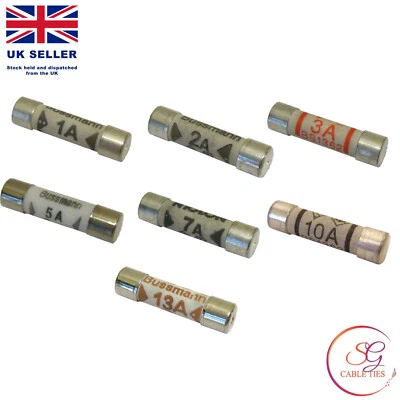 SG CABLETIES All Size 1/2/3/5/7/10/13A Domestic Fuses Plug Top Household Mains Fuse Cartridge