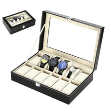 12 Slots Watch Box PU Leather Watch Case Jewelry Storage Display Case Gift