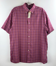 NWT Daniel Cremieux Non Iron Short Sleeve Berry Plaid Button Up Men's M 79