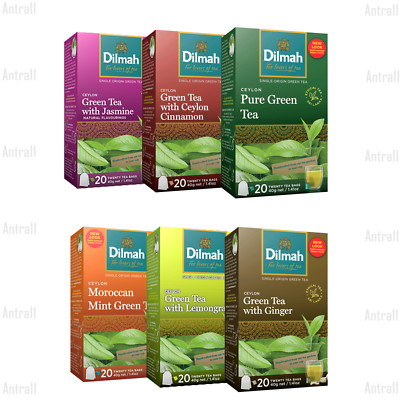 Ceylon Green tea bags Dilmah Ginger,Lemongrass,Cinnamon,Jasmine,Moroccan mint