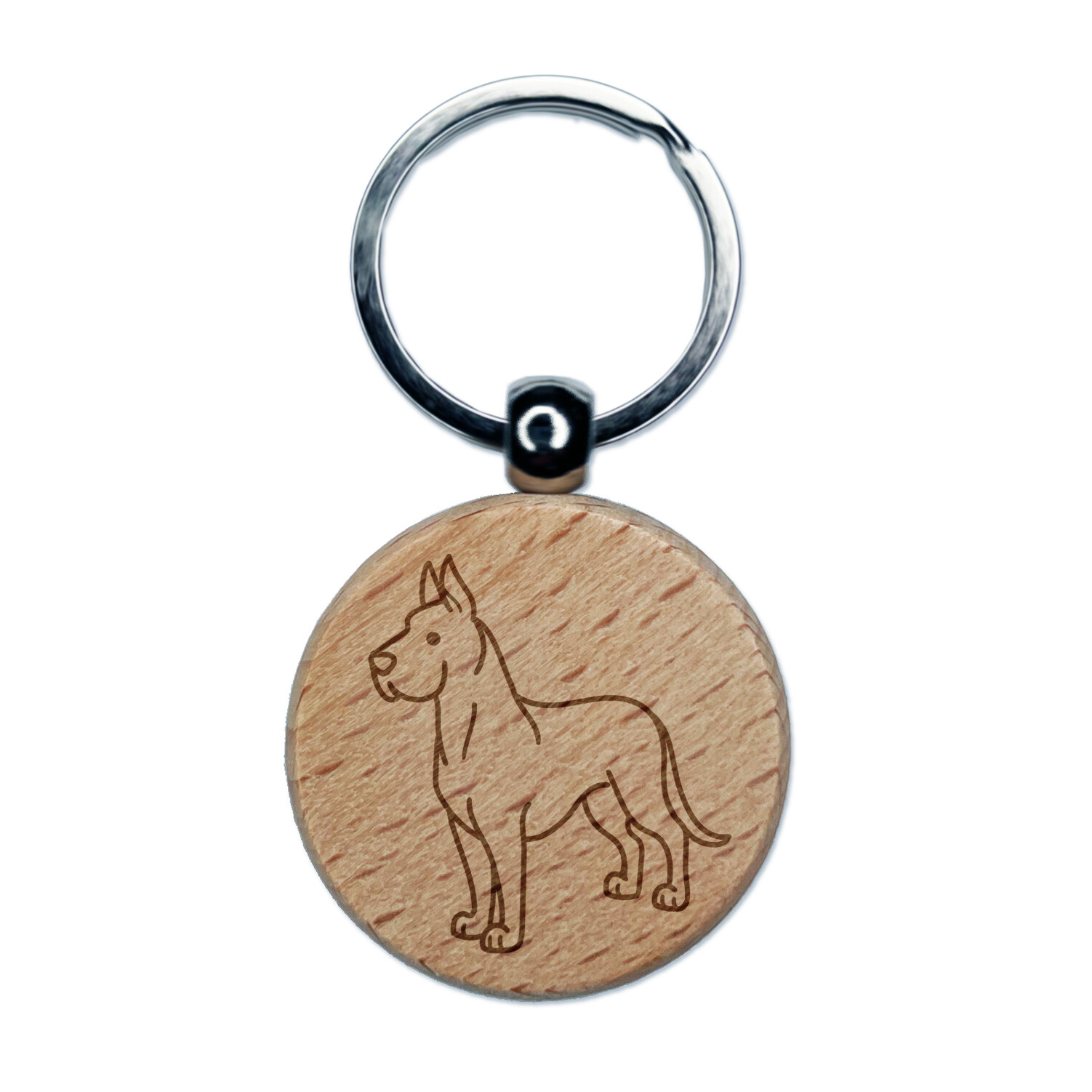 Great Dane Standing Dog Engraved Wood Round Keychain Tag Charm