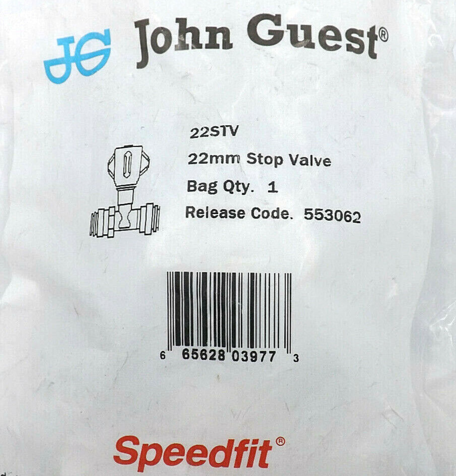 JG Speedfit Push-fit 22mm Stop Valve 22STV - POSTAGE & VAT INC