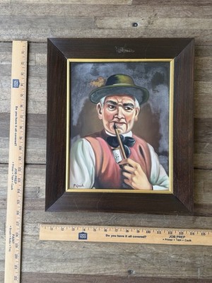 Vintage Original Oil Painting by P. Gnich Old Man Smoking A Pipe Expressionism