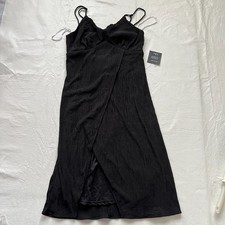 Lulus dress View and I Chartreuse Tie-Back Faux-Wrap Midi solid black XL womens