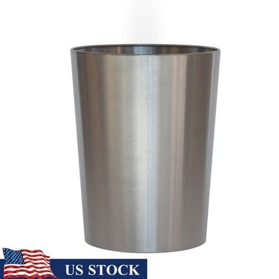 Brushed Nickel Metal Bathroom Wastebasket Open Top Durable Trash Can Indoor Use