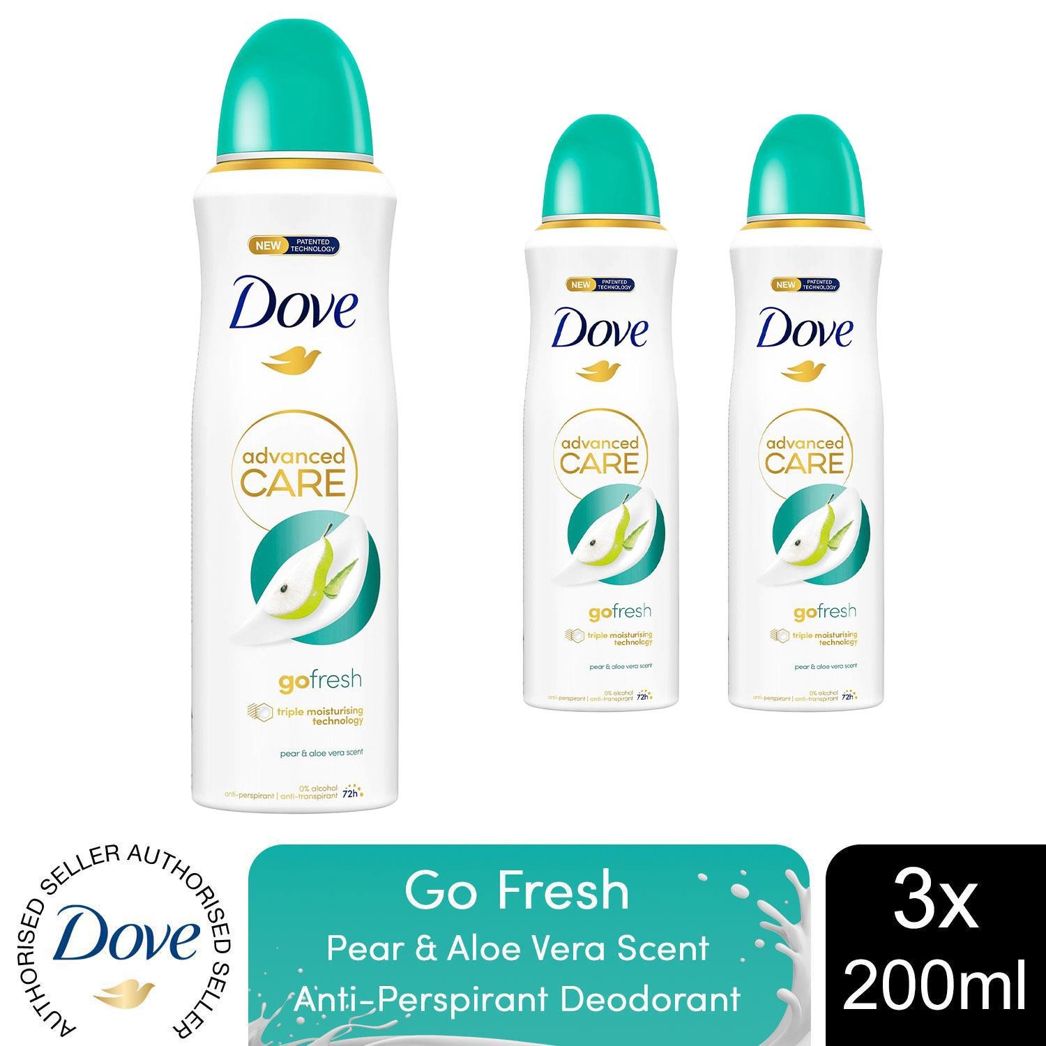 Dove Advanced Care Go Fresh Antiperspirant Deo Pear & Aloe Vera Scent 200ml, 3pk