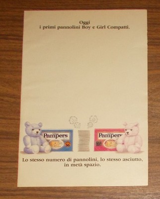 Rare Advertising Vintage ULTRA PAMPERS Boy & Girl Diapers #1 1991