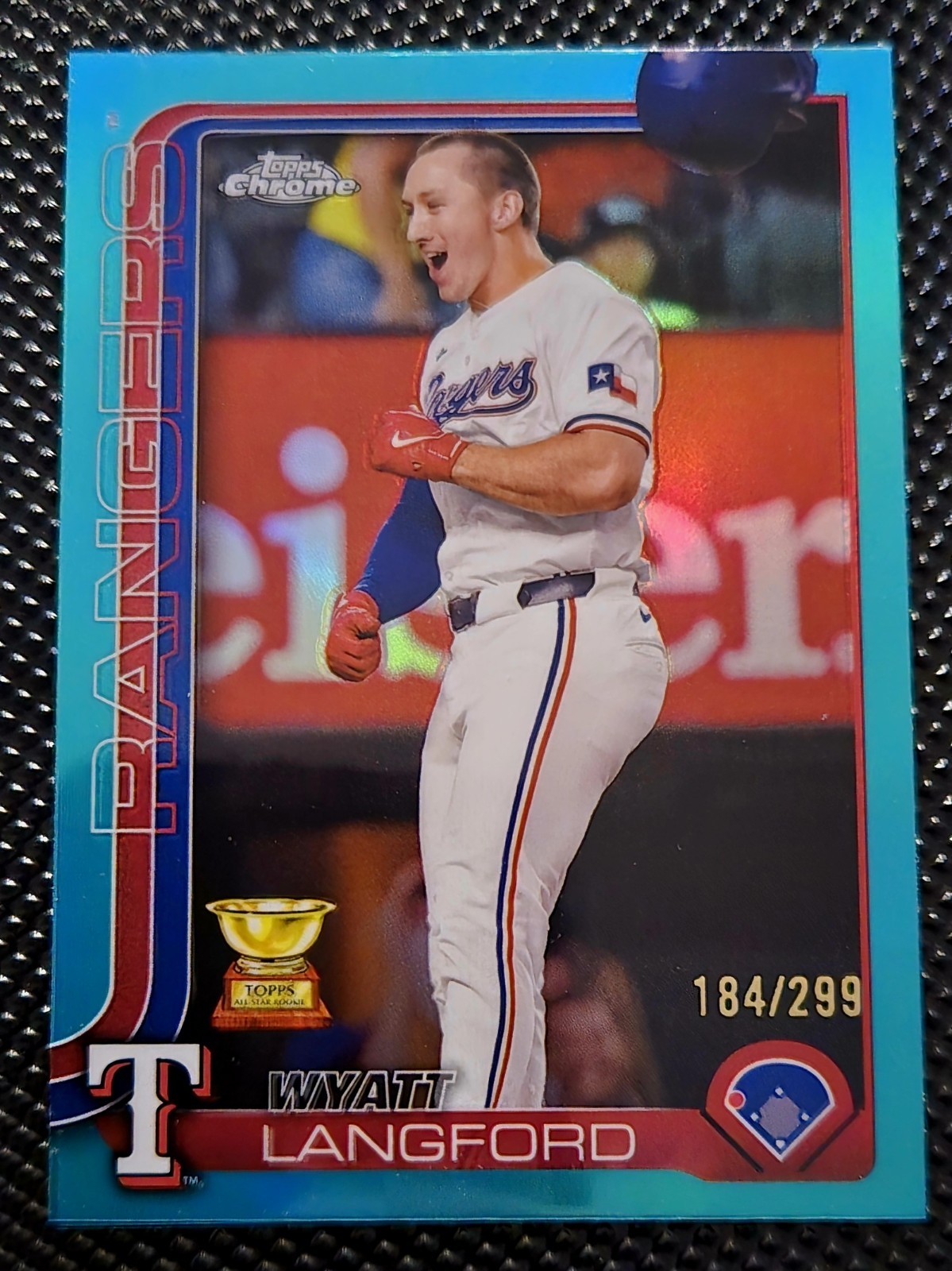 2025 Topps Chrome Wyatt Langford /299 Teal Refractor #68 Texas Rangers
