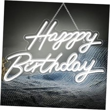 Happy Birthday Neon Sign for Wall Decor, LED Happy Birthday Light Up White