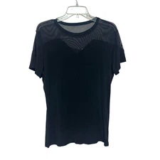 Crazy Train Black Mesh Panel Short Sleeve T-Shirt Top Women's Large Boutique